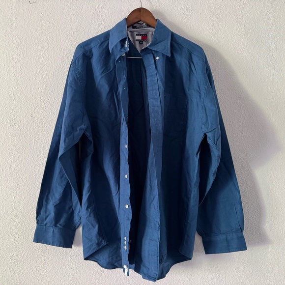 Vintage Tommy Hilfiger Button Down Shirt Blue XL Mens Preppy Classic Timeless - Picture 4 of 11